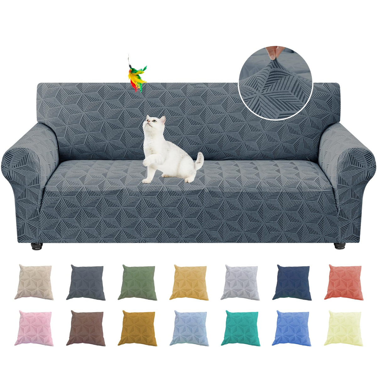 YEMYHOM 1 Piece Stretch Couch Covers for 3 Cushion Couch, Jacquard Sofa Cover with Non-Slip Elastic Bottom, Thickened Slipcover Furniture Protector for Dogs Pets (Large, Navy）