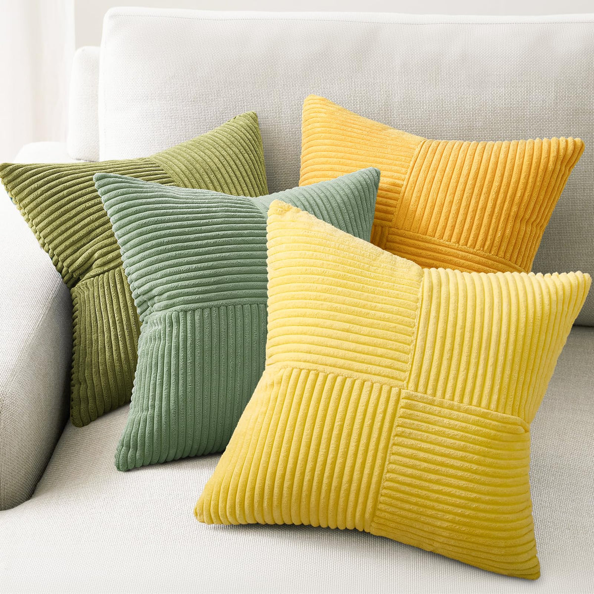 Topfinel Decorative Neutral Gray Throw Pillow Covers for Couch,Boho Cozy Soft Cushion Covers Set of 4 with Corduroy,Accent Pillowcases for Sofa,Bed,Living Room Home Decor 18×18 Inch (Cream,Grey)
