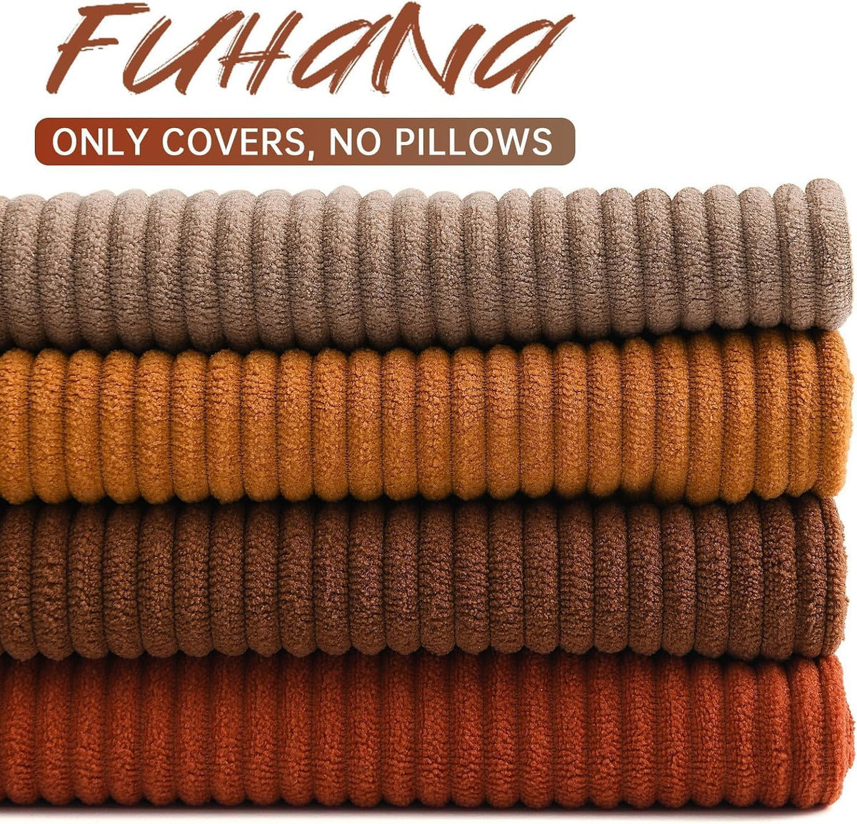 Pack of 4 Throw Pillow Covers Corduroy 18x18 Inch,Maillard Tones