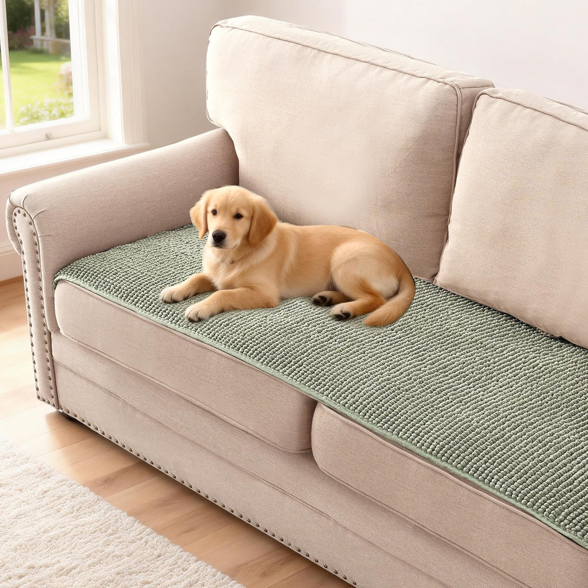 H.VERSAILTEX Plush Chenille Pet Couch Covers for Sofa Thick Soft Sofa Cover for 3 Cushion Couch Anti Slip Couch Cover Furniture Protector for Dog, Pet, Cat (35" x 74", Grey)