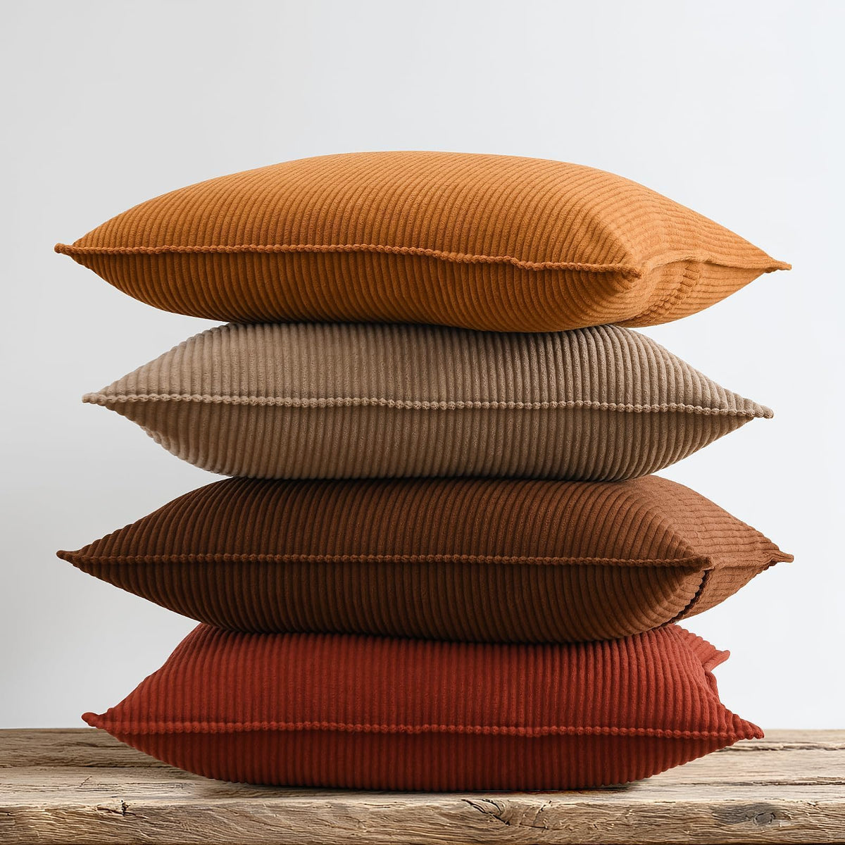 Pack of 4 Throw Pillow Covers Corduroy 18x18 Inch,Maillard Tones
