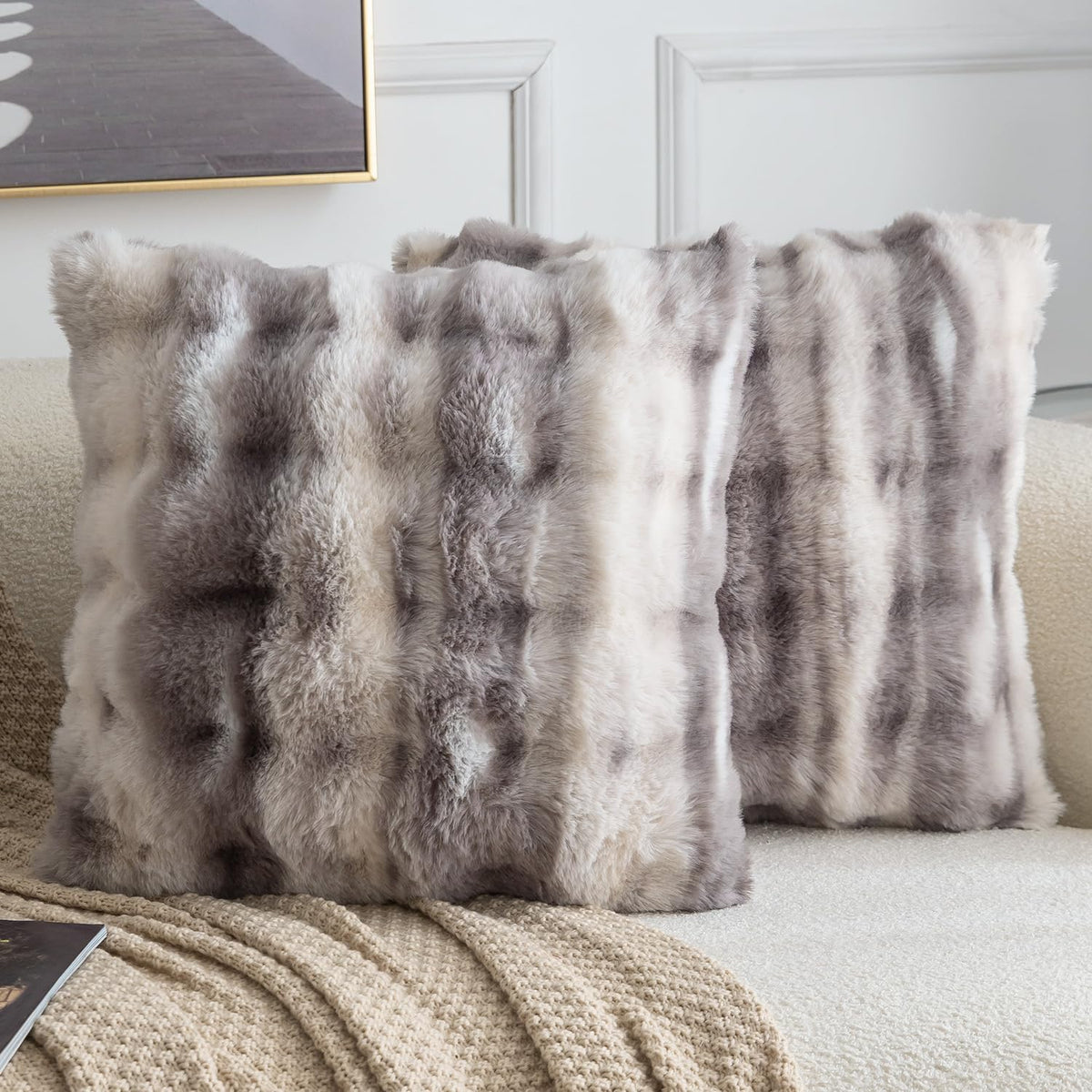 MADIZZ Pack of 2 Thick Plush Faux Wool Throw Pillow Covers Soft Boho Throw Pillows Luxurious Cushion Covers for Couch Sofa Bedroom Living Room Home Decor 18x18 Inch Cream