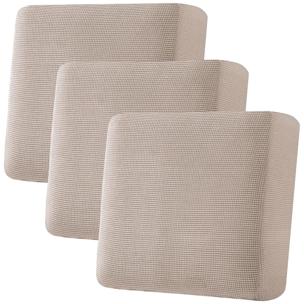 H.VERSAILTEX Super Stretch Individual Seat Cushion/Couch Slipcover Sets Thick Jacquard Textured Twill Fabric (3 Piece Sofa Covers, Sand)