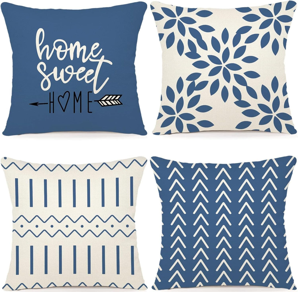 YCOLL Pillow Covers 18x18 Set of 4, Modern Sofa Throw Pillow Cover, Decorative Outdoor Linen Fabric Pillow Case for Couch Bed Car，Light Blue