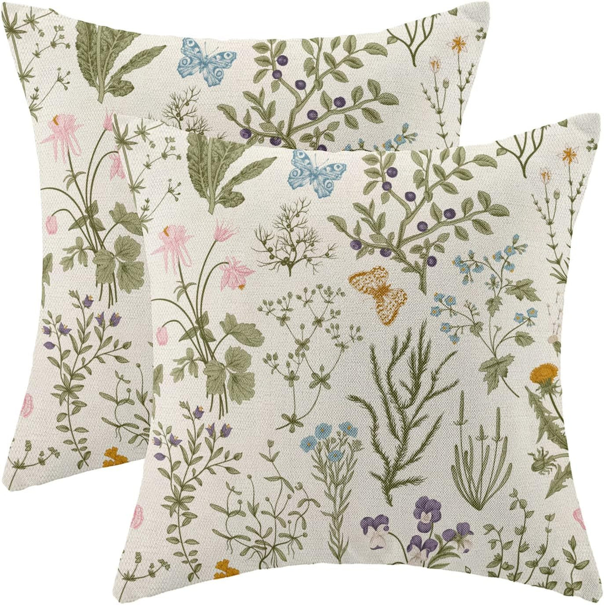 Spring Sage Green Wild Flower Pillow Covers 18x18 Set of 2
