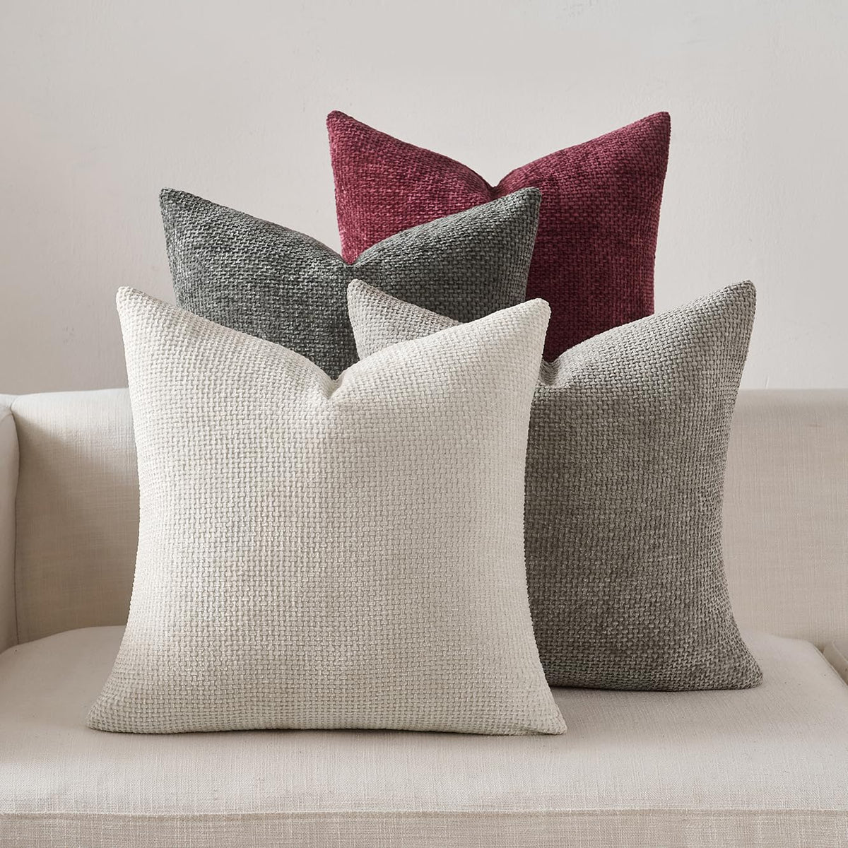 Pack of 4 Couch Throw Pillow Covers 18x18 Inch Neutral Soft Decorative Pillow Covers Farmhouse Boho Cushion Covers for Modern Farmhouse Home Decor Sofa Bedroom Living Room