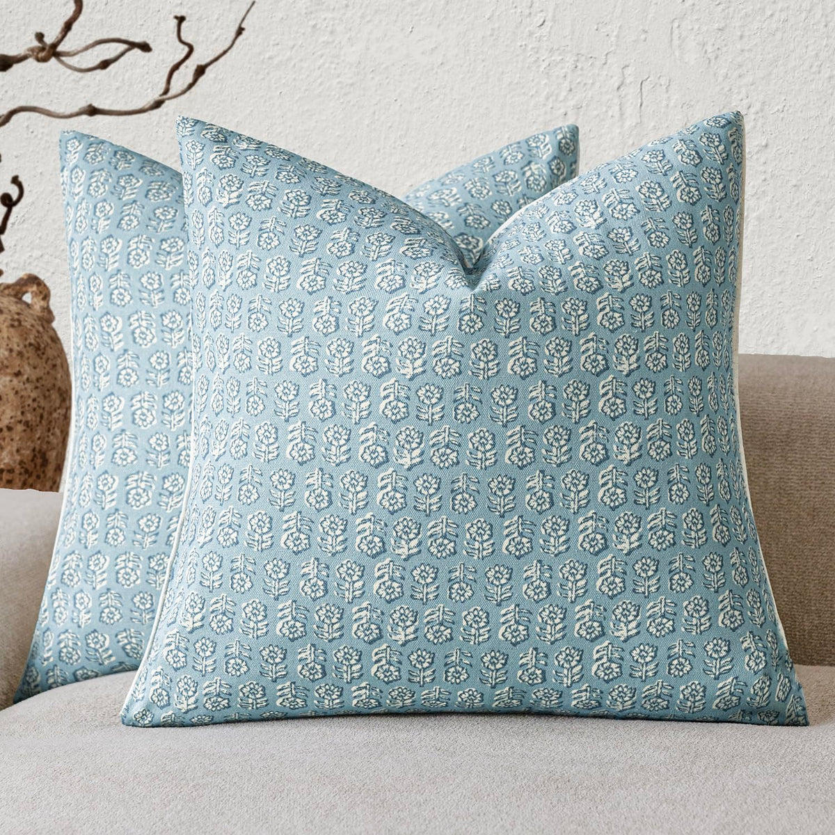 Foindtower Decorative Floral Print Throw Pillow Covers 18×18 Inch,Tan Taupe