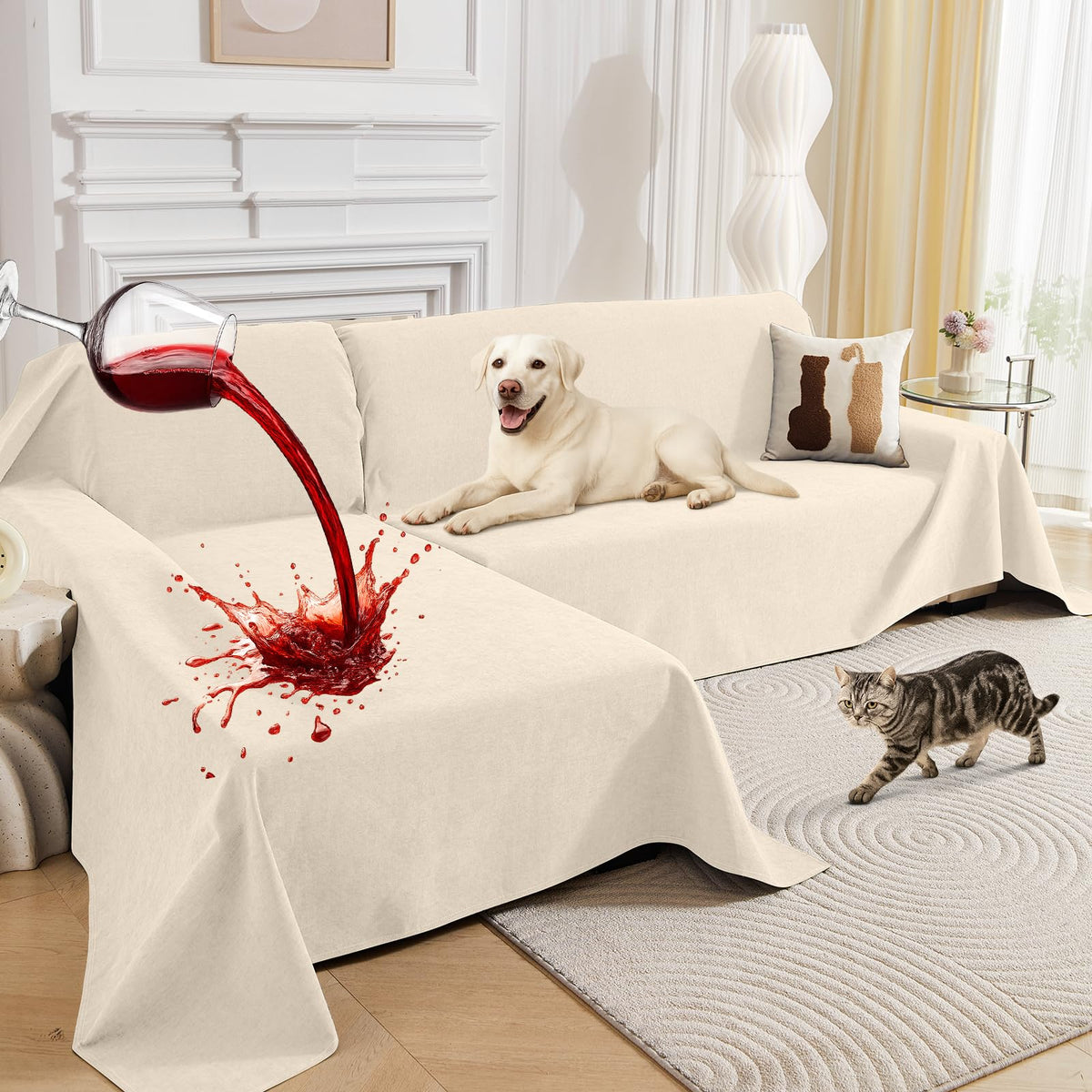 100% Waterproof Sectional Couch Covers, 2 Pieces L Shaped Sofa Cover, XX-L