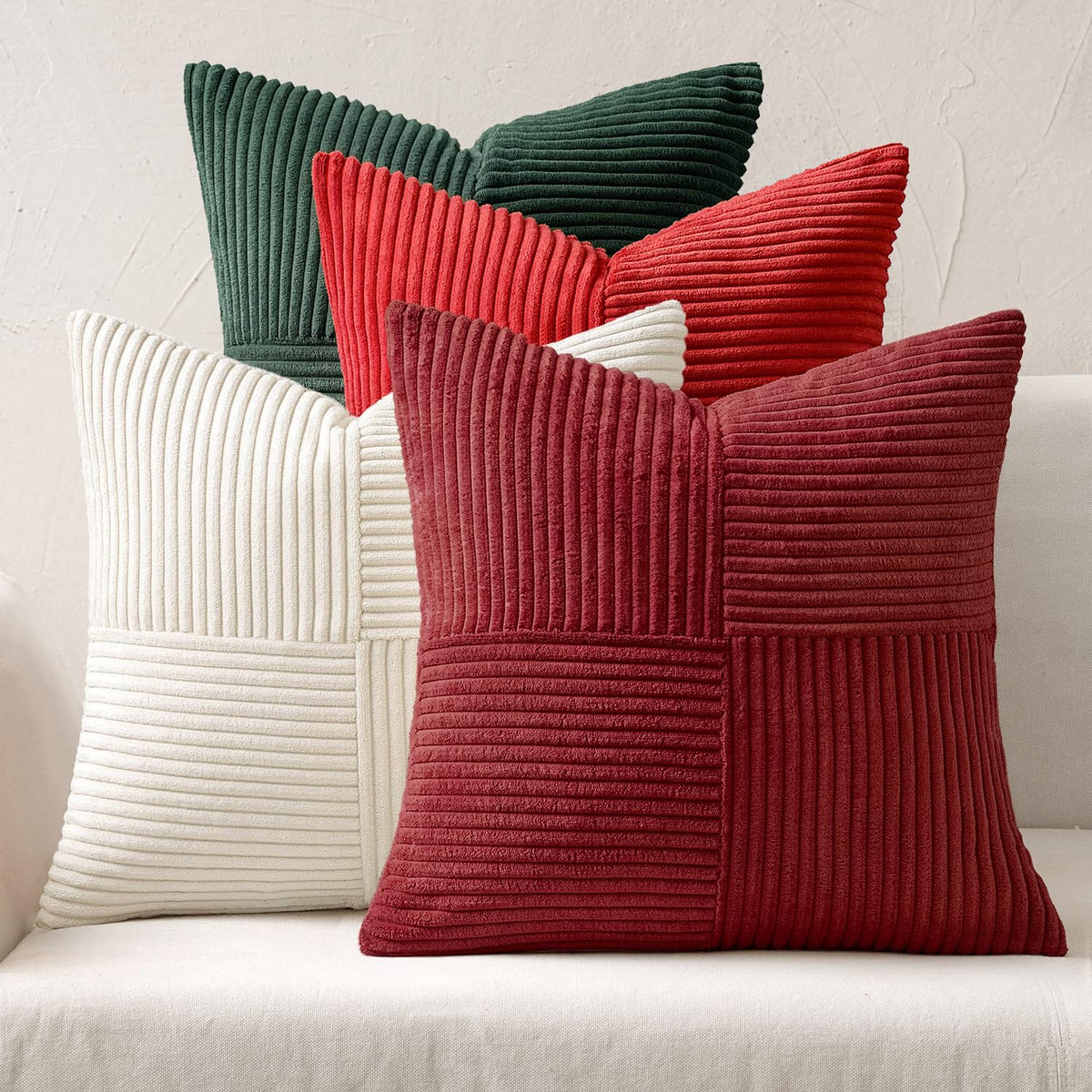 MIULEE Spring Green Decorative Throw Pillow Covers 18x18 Inch Set of 4 Boho Farmhouse Cushion Covers Mordern Nordic Pillow Cases Soft Corduroy Gradient Home Decor for Couch Sofa Living Room Bed