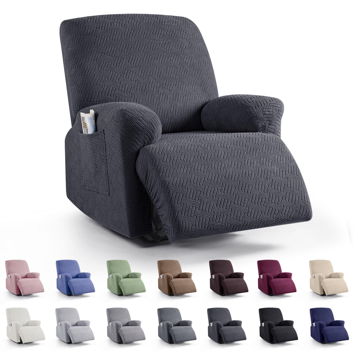 KinCam Recliner Sofa Covers, Stretch Reclining Cover, Dark Gray