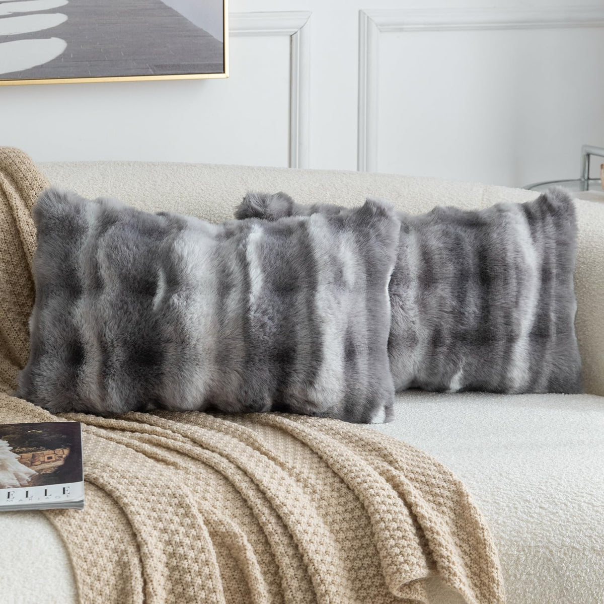 MADIZZ Pack of 2 Thick Plush Faux Wool Throw Pillow Covers Soft Boho Throw Pillows Luxurious Cushion Covers for Couch Sofa Bedroom Living Room Home Decor 18x18 Inch Cream