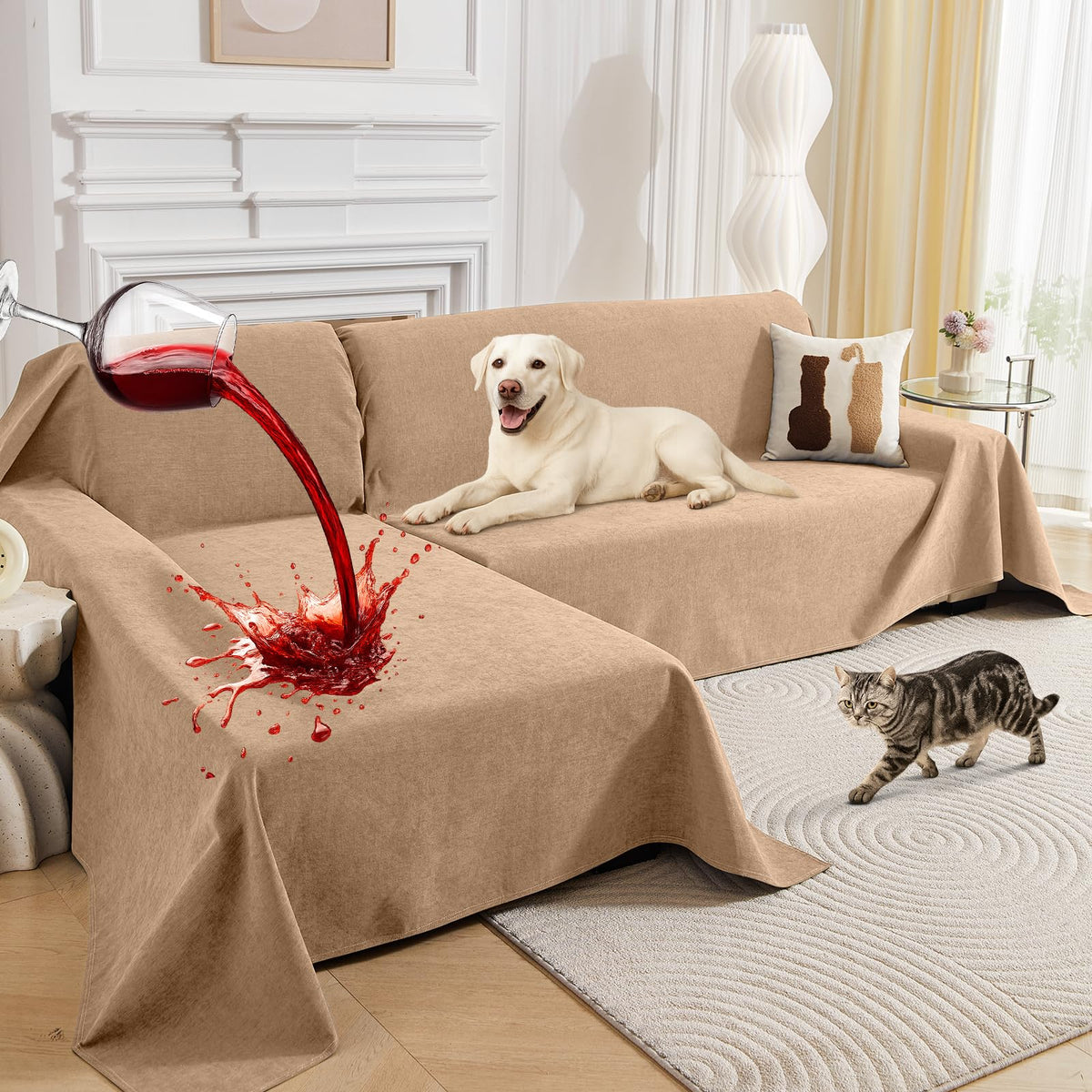 100% Waterproof Sectional Couch Covers, 2 Pieces L Shaped Sofa Cover, XX-L