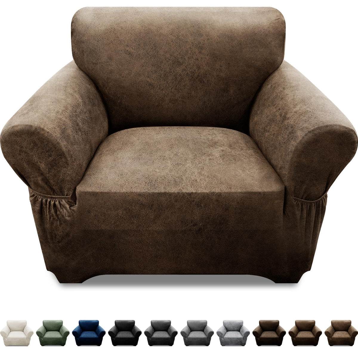 Couch Cover Leather Look 3 Seater Couch Sofa Cover 1-Piece Sofa Slipcover Stretch Furniture Protector with Elastic Bottom & Pockets(Sofa, Coffee)