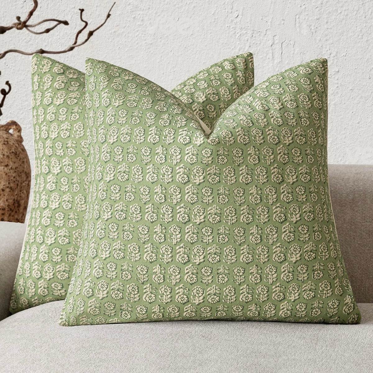 Foindtower Decorative Floral Print Throw Pillow Covers 18×18 Inch,Tan Taupe