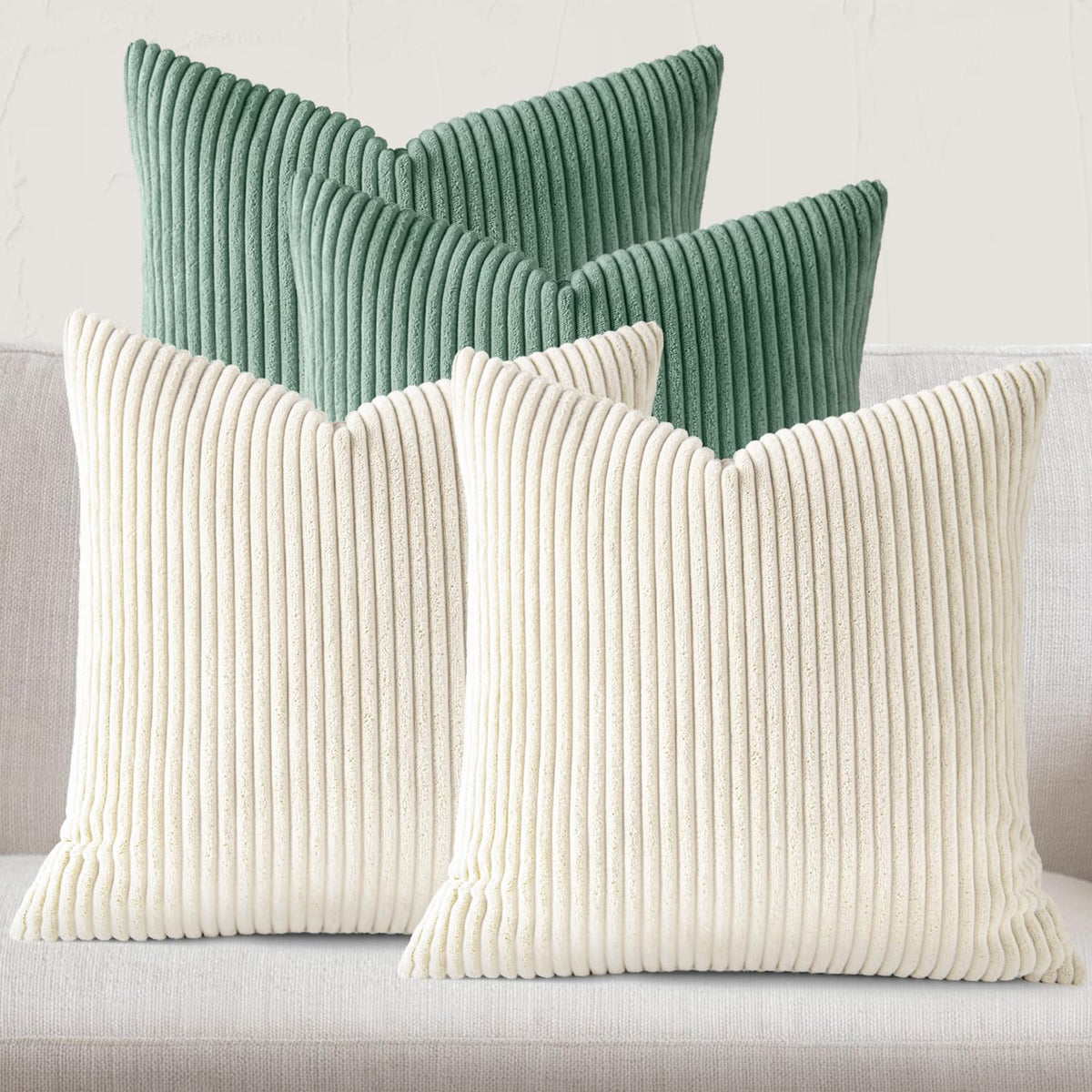 JEYDER Soft Corduroy Throw Pillow Covers 18x18 Fall Green Boho Accent Decor