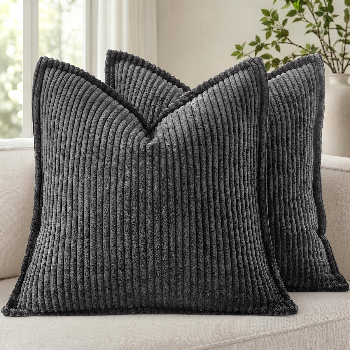 MIULEE Couch Pillow Covers 18x18 Cream White Textured Corduroy