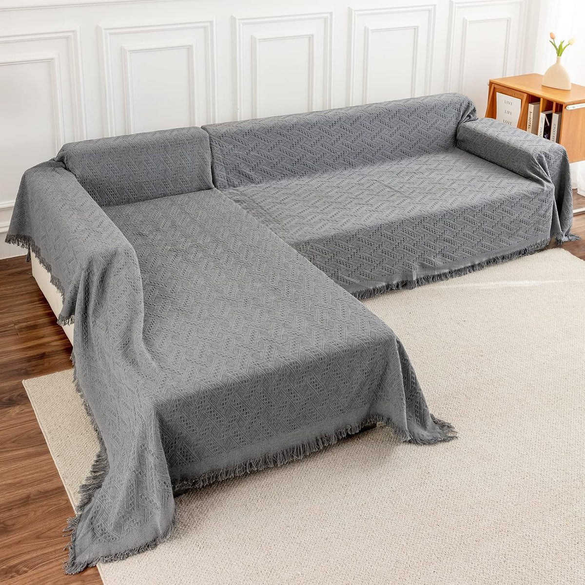 Deep Dream Sectional Couch Covers, 2 Pieces Sectional Sofa Cover, L Shaped Couch Covers, Couch Cover for Sectional Sofa (X-Large, 63" x 110" + 71" x 118, Dark Grey)