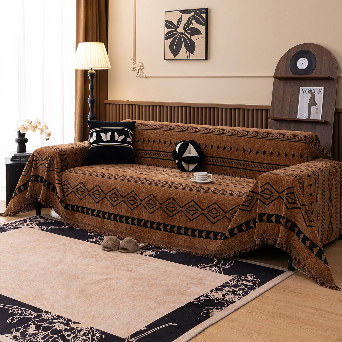 VClife Bohemian Sofa Covers Chenille Couch Cover for Sectional Couch, Soft Non Slip Couch Covers for 2 Cushion Sofa Breathable Sofa Furniture Protector Slip Cover for Couch, Pumpkin, 71"X118"
