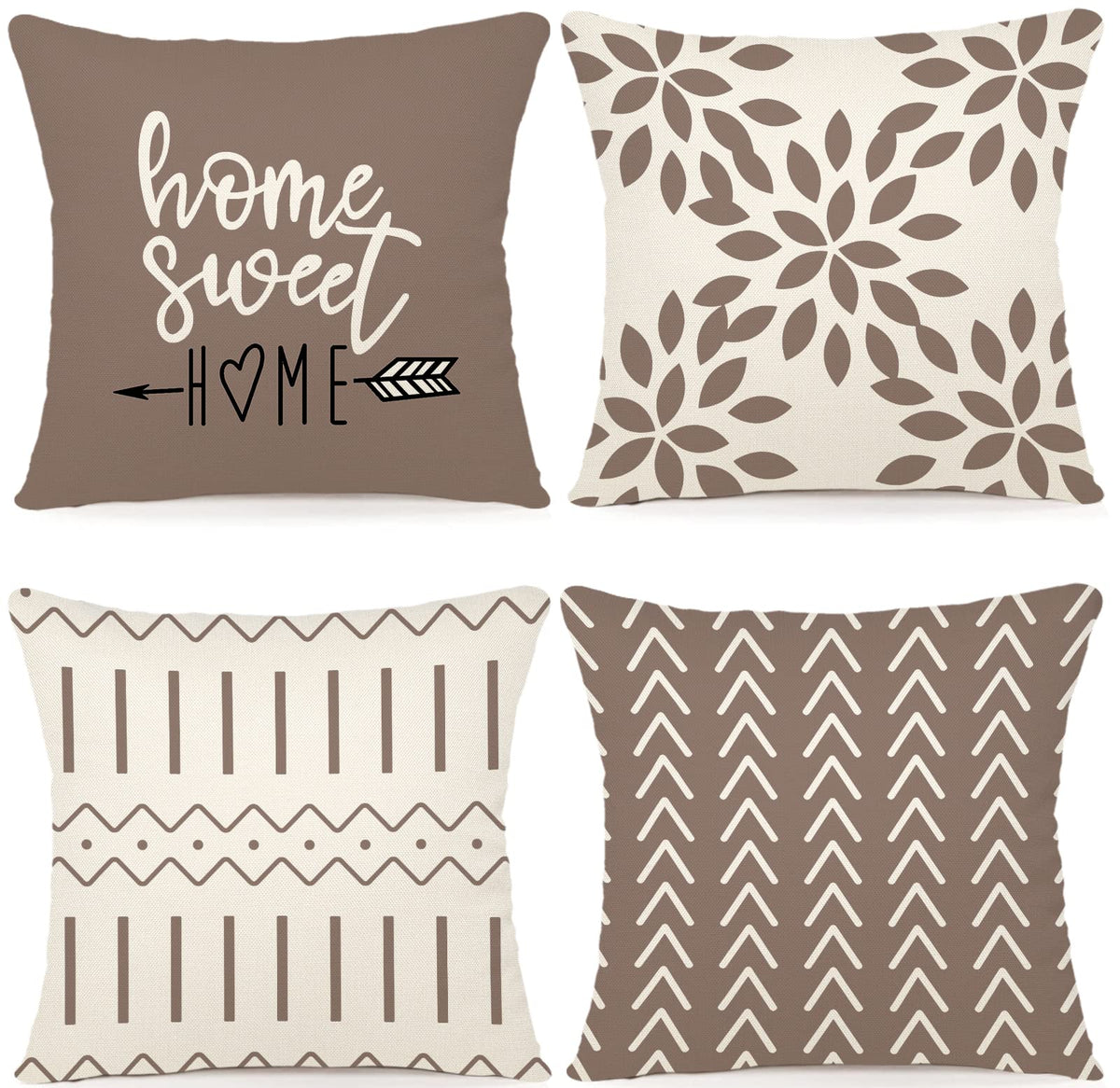 YCOLL Pillow Covers 18x18 Set of 4，Modern Sofa Throw Pillow Cover, Decorative Home Outdoor Linen Fabric Geometric Pillow Case for Couch Bed Car，Gray