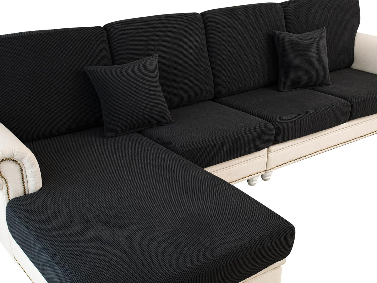 LA MEACK Couch Cushion Covers Seat Cushion Cover Stretch Couch Cover Separate Sectional Sofa Slipcovers Furniture Protector(3 Pieces for Seat or Sofa Backrest, Dark Grey)