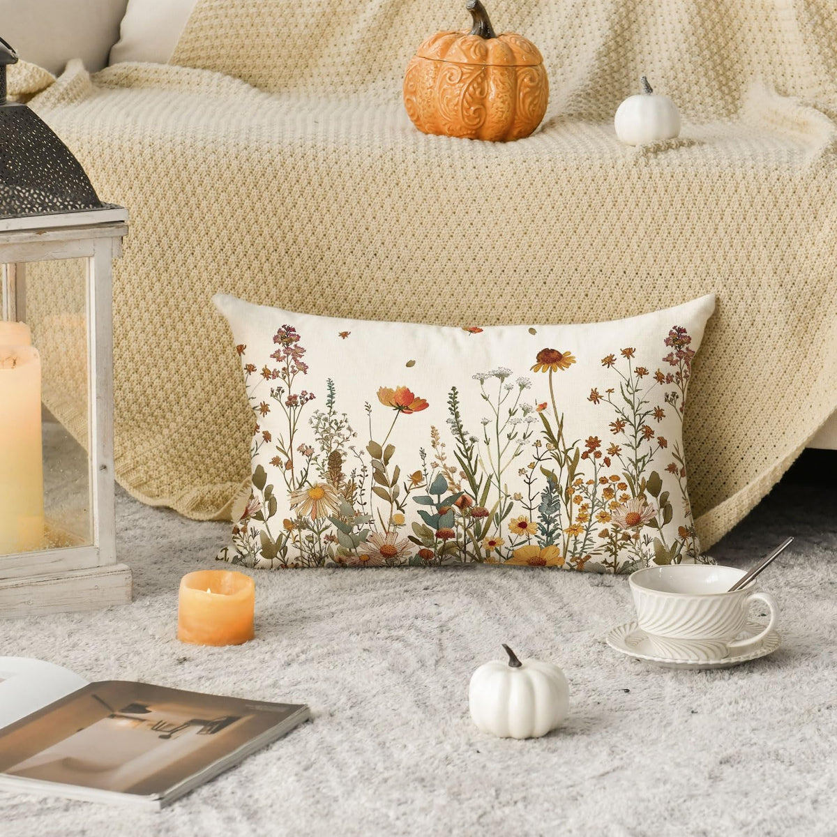 AVOIN colorlife Fall Flowers Throw Pillow Cover 12x20 Inch