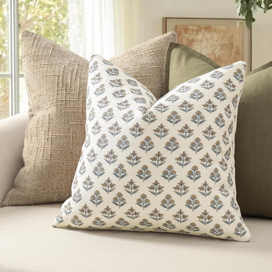 YCOLL Farmhouse Floral Pillow Covers 18x18 Set of 2, Rustic Country Decorative Cushion Covers Vintage Throw Pillow Covers for Sofa Couch Bed Living Room Home Decor, Vintage Walnut