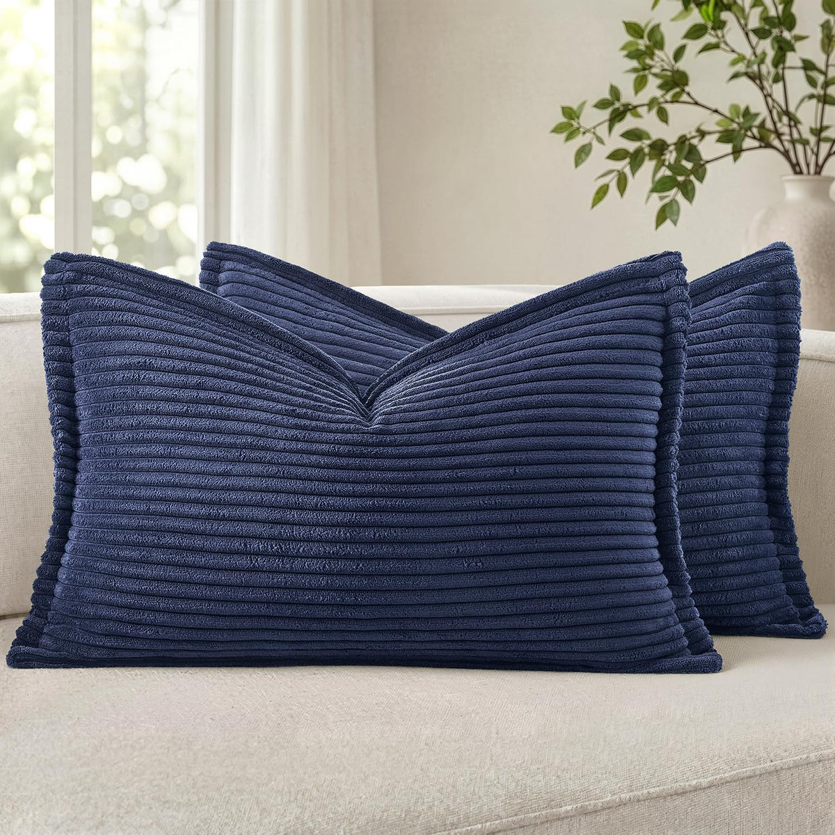 MIULEE Couch Pillow Covers 18x18 Cream White Textured Corduroy