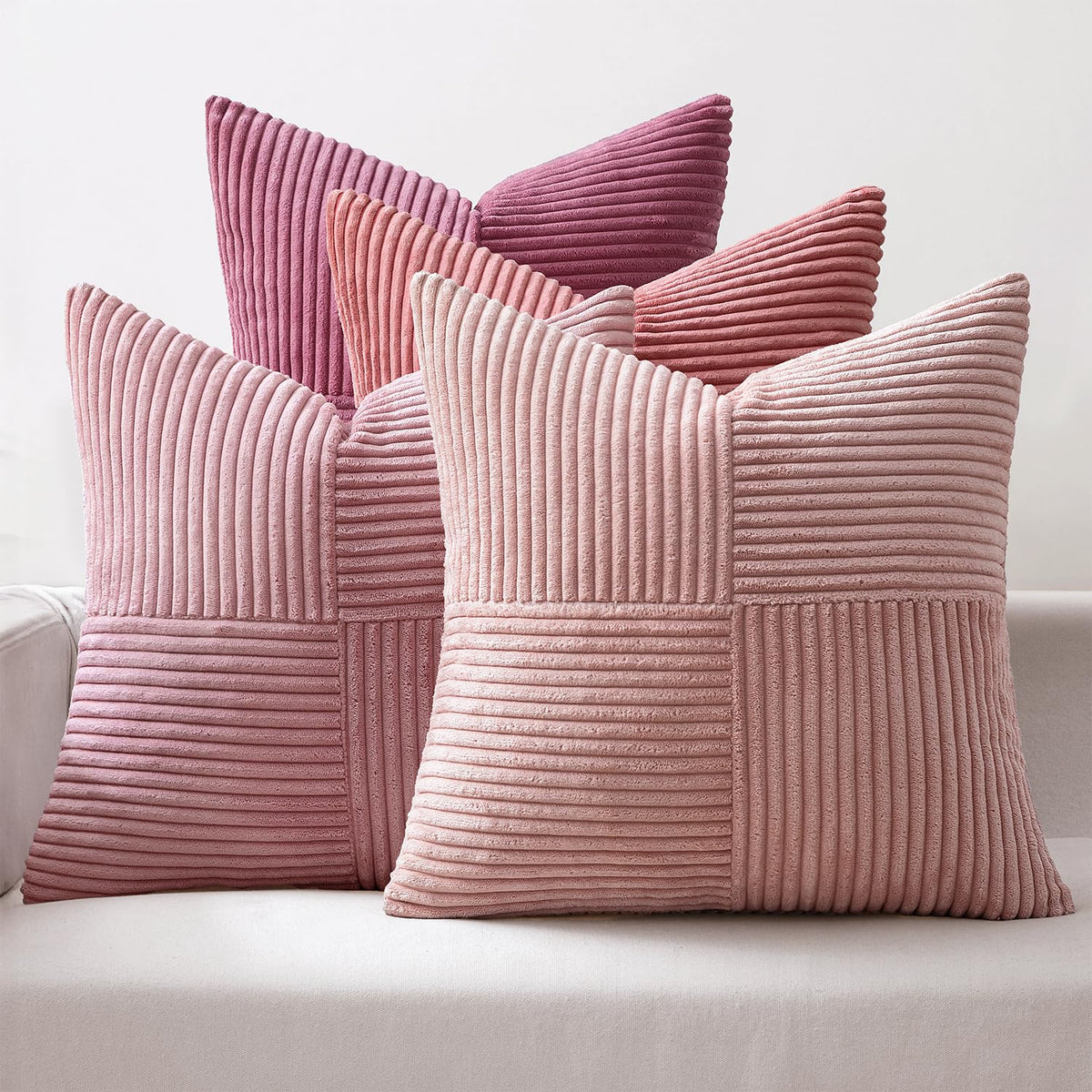 MIULEE Spring Green Decorative Throw Pillow Covers 18x18 Inch Set of 4 Boho Farmhouse Cushion Covers Mordern Nordic Pillow Cases Soft Corduroy Gradient Home Decor for Couch Sofa Living Room Bed