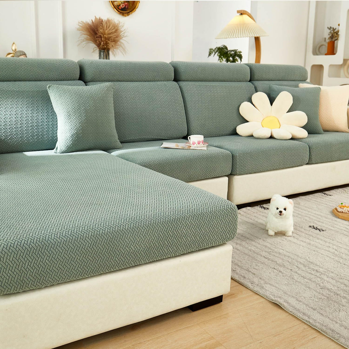 Sofa Covers Couch Covers for Sofa Pet Friendly Couch Cushion Covers Universal Sofa Covers Washable Stretch Slipcovers for Sectional Sofa (Texture Light Gray,Large Single Seat Cover)