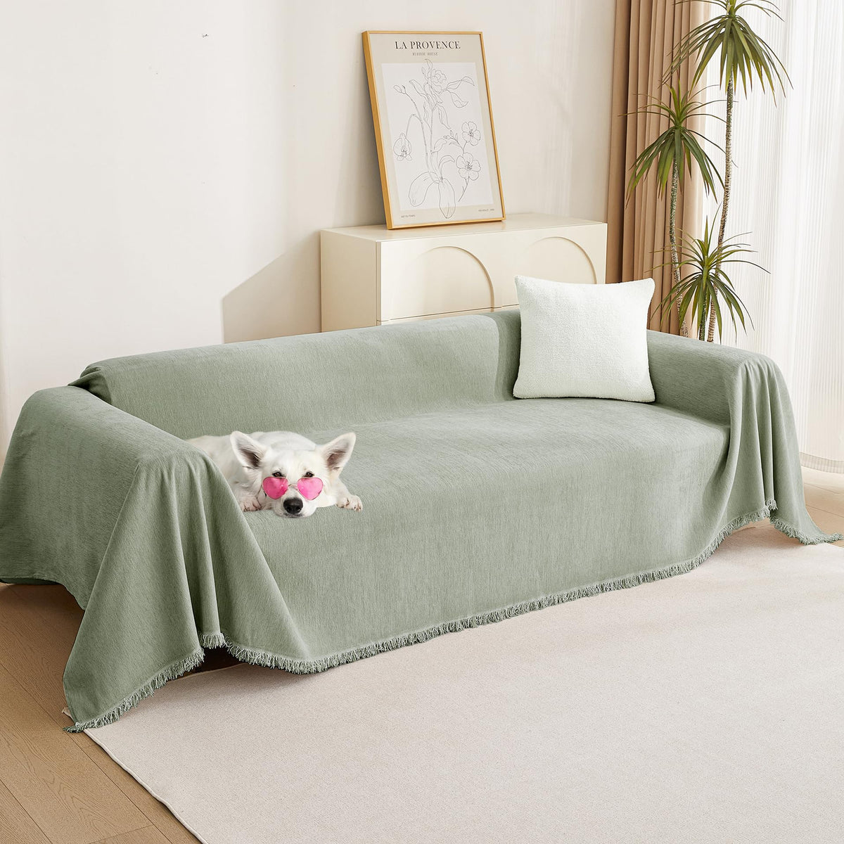 MYSKY HOME Couch Cover for Pets, Beige Couch Covers for 2 Cushion Couch Sofa, Sofa Slipcover Sectional L Shape Chenille Covers for Pets, Throw Couch for Dogs, Kids,71" X118"