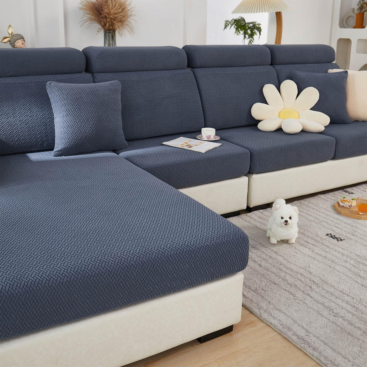 Sofa Covers Couch Covers for Sofa Pet Friendly Couch Cushion Covers Universal Sofa Covers Washable Stretch Slipcovers for Sectional Sofa (Texture Light Gray,Large Single Seat Cover)