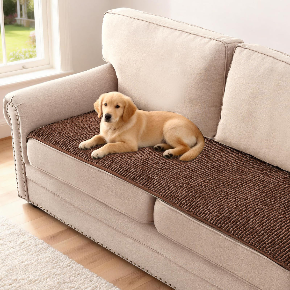 H.VERSAILTEX Plush Chenille Pet Couch Covers for Sofa Thick Soft Sofa Cover for 3 Cushion Couch Anti Slip Couch Cover Furniture Protector for Dog, Pet, Cat (35" x 74", Grey)