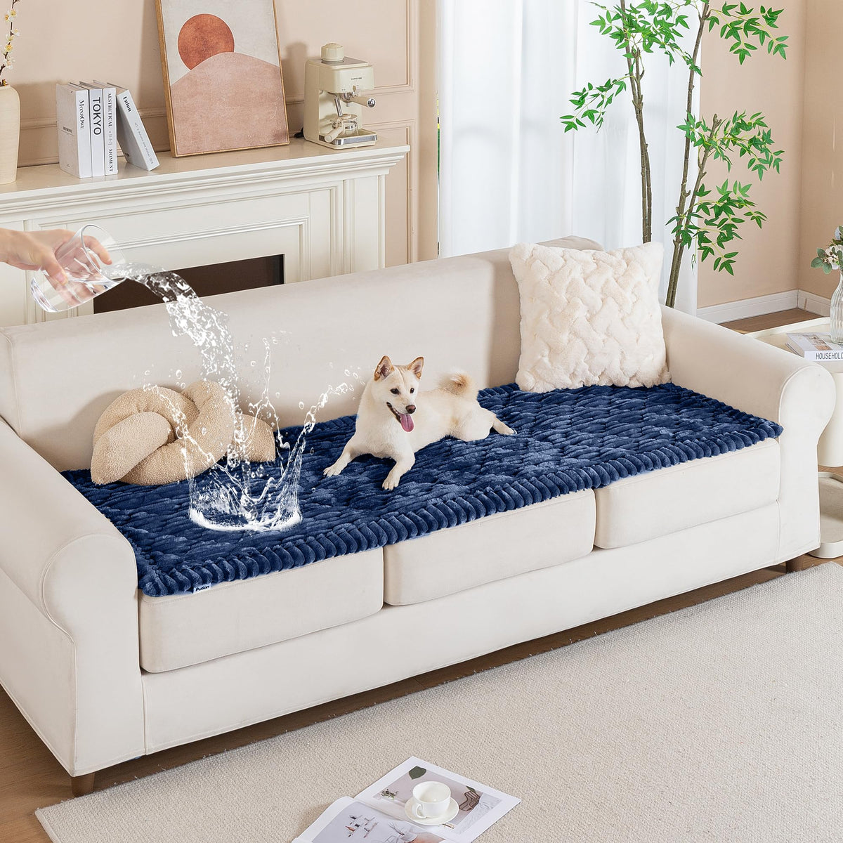 PuTian 100% Waterproof Fuzzy Couch Cover for Dogs White 27.6"x59"