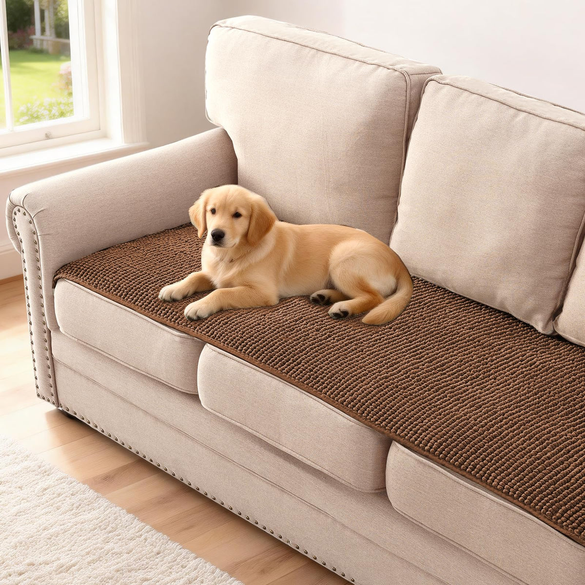 H.VERSAILTEX Plush Chenille Pet Couch Covers for Sofa Thick Soft Sofa Cover for 3 Cushion Couch Anti Slip Couch Cover Furniture Protector for Dog, Pet, Cat (35" x 74", Grey)