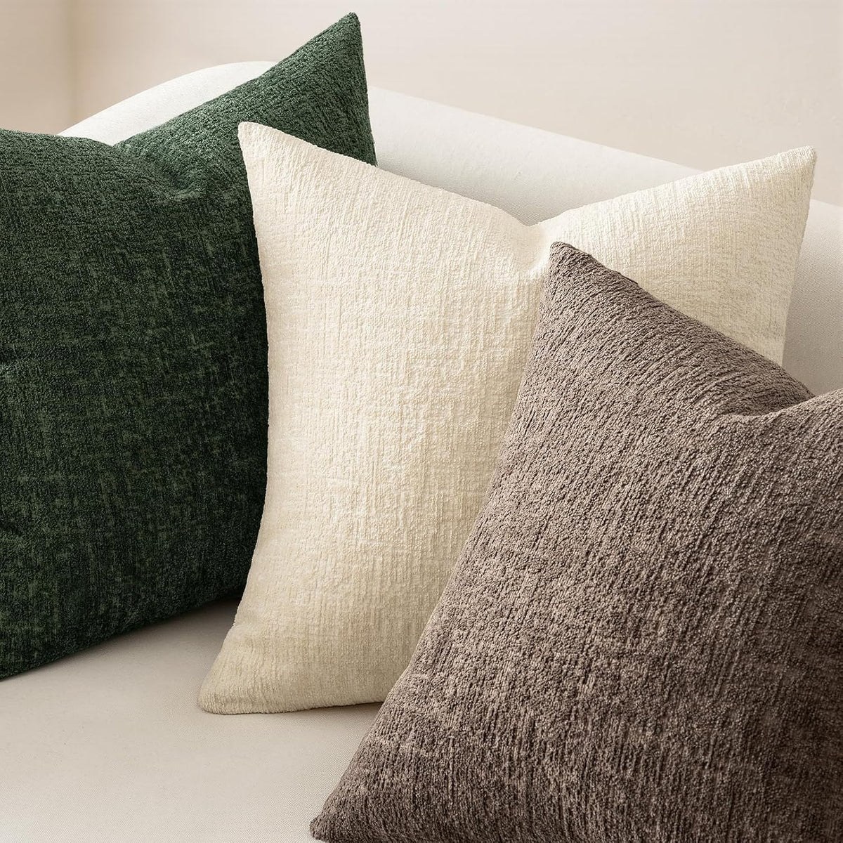 MIULEE Couch Pillow Covers Textured Chenille Home Decor 18x18 Beige