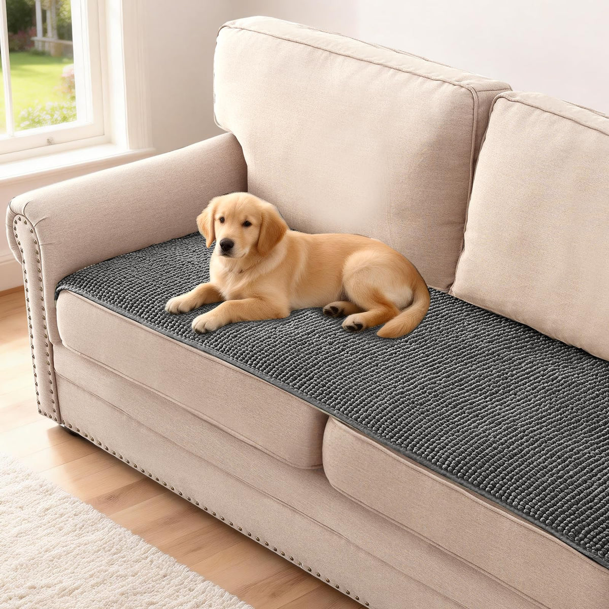 H.VERSAILTEX Plush Chenille Pet Couch Covers for Sofa Thick Soft Sofa Cover for 3 Cushion Couch Anti Slip Couch Cover Furniture Protector for Dog, Pet, Cat (35" x 74", Grey)