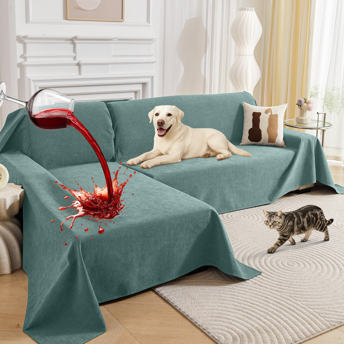 100% Waterproof Sectional Couch Covers, 2 Pieces L Shaped Sofa Cover, XX-L