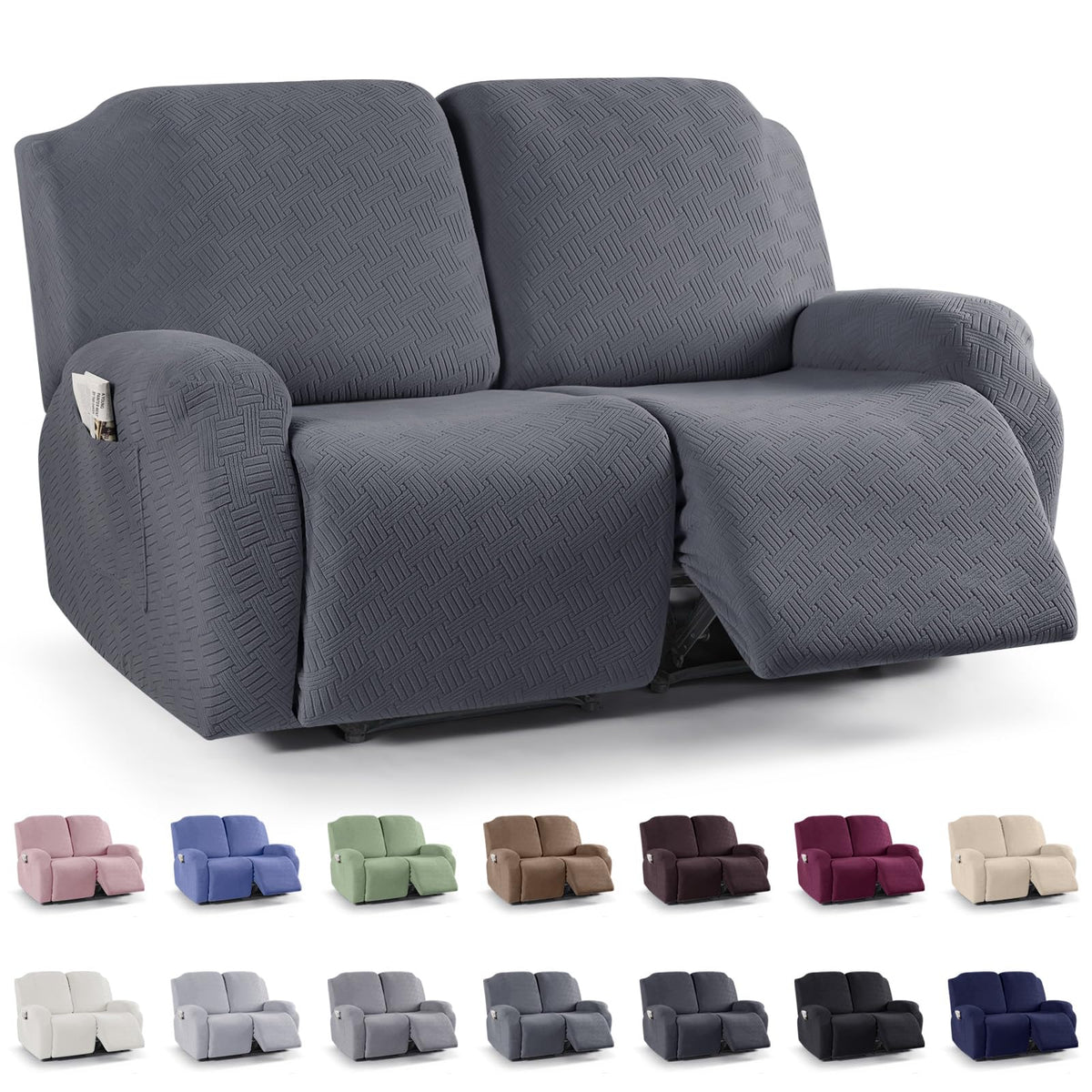 KinCam Recliner Sofa Covers, Stretch Reclining Cover, Dark Gray