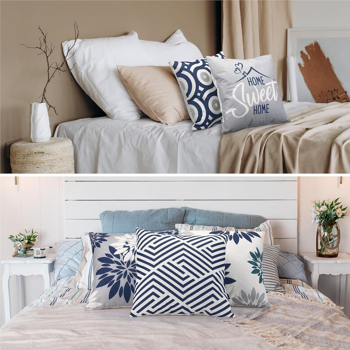 Flutesan 12 Pcs Pillow Covers 18x18 Geometric Linen for Couch, Gray Blue