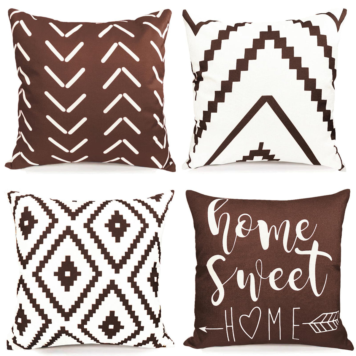 Decorative Boho Farmhouse Throw Pillow Covers 18x18 inch Set of 4