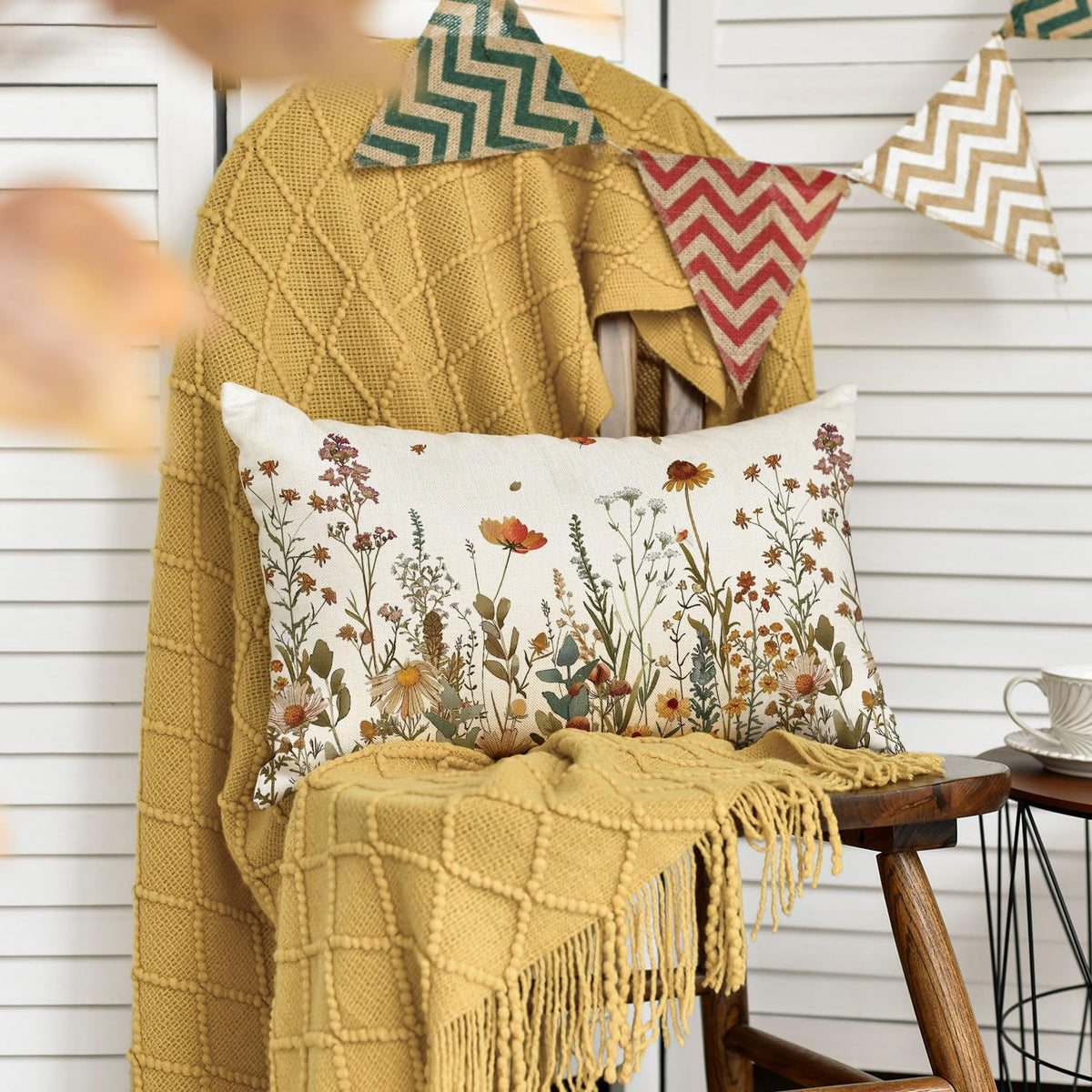 AVOIN colorlife Fall Flowers Throw Pillow Cover 12x20 Inch