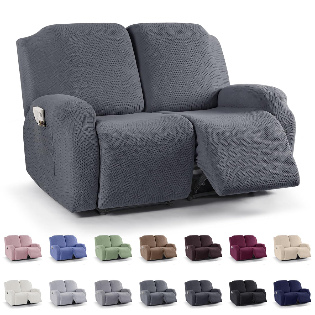 KinCam Recliner Sofa Covers, Stretch Reclining Cover, Dark Gray