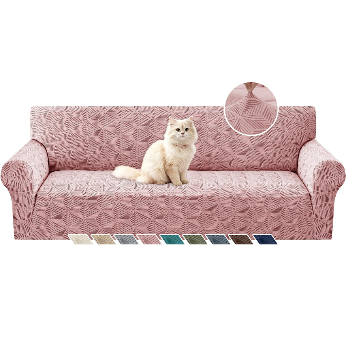 YEMYHOM 1 Piece Stretch Couch Covers for 3 Cushion Couch, Jacquard Sofa Cover with Non-Slip Elastic Bottom, Thickened Slipcover Furniture Protector for Dogs Pets (Large, Navy）