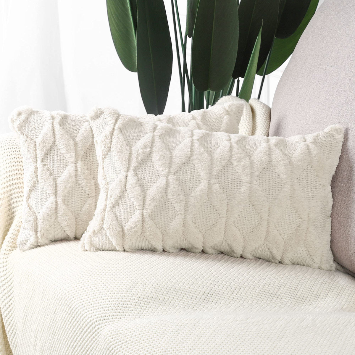 MADIZZ Set of 2 Soft Polyester Short Wool Velvet Decorative Throw Pillow Covers 18x18 inch Beige Square Luxury Style Cushion Cases Pillow Shell for Sofa Bedroom