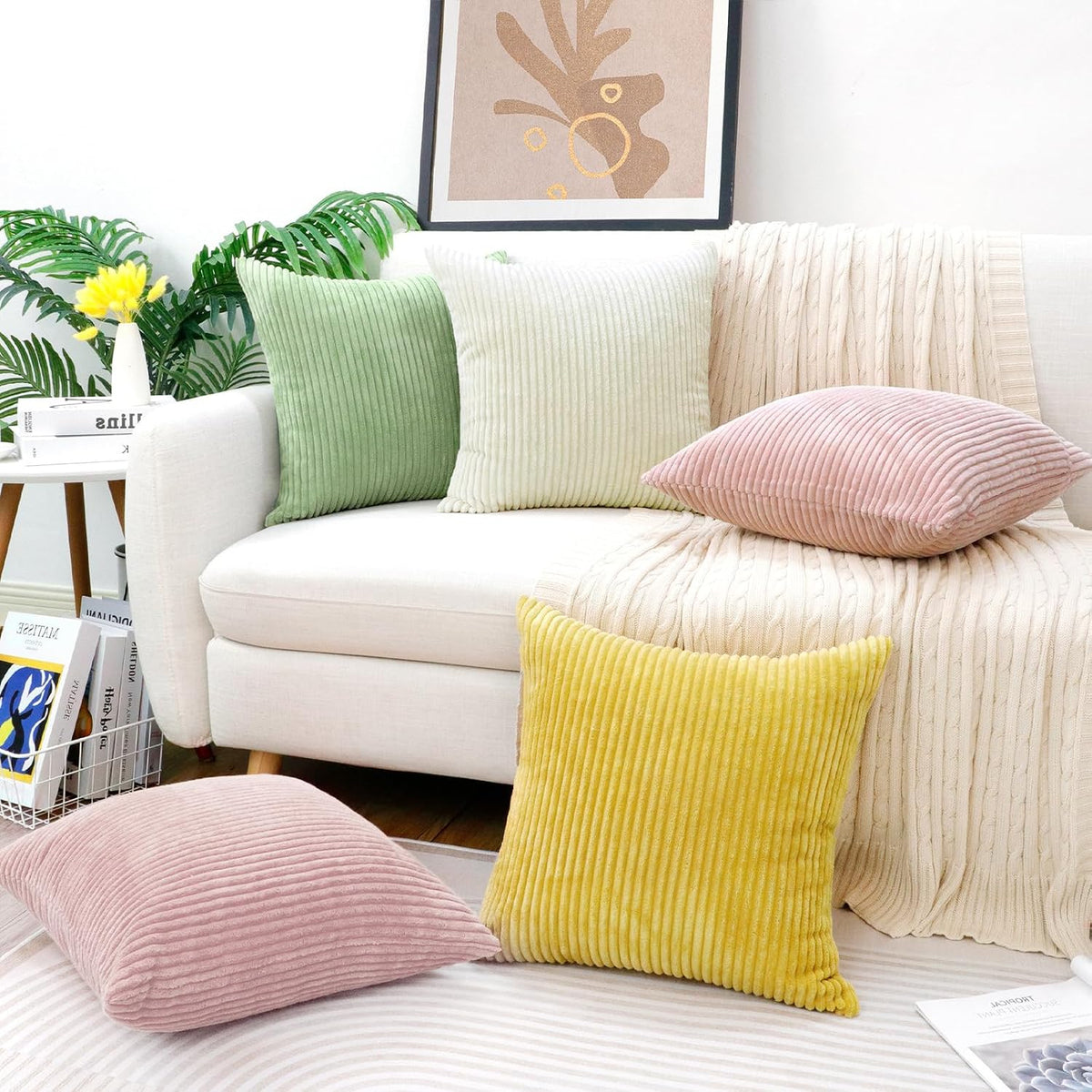 Thmyo Corduroy Decorative Throw Pillow Covers Boho Farmhouse 18x18 inch
