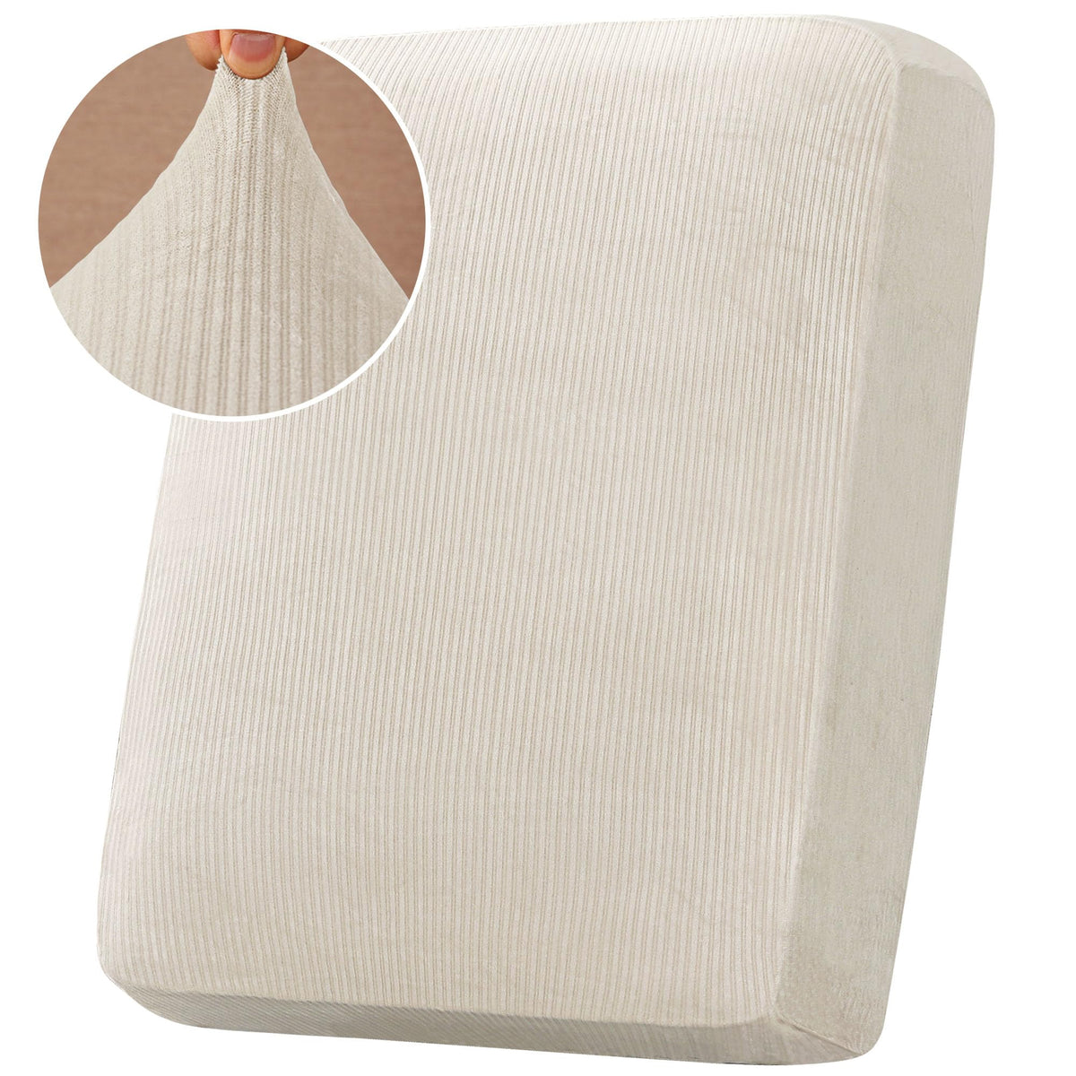 H.VERSAILTEX Velvet Stretch Couch Cushion Cover Plush Cushion Slipcover for Chair Loveseat Sofa Cushion Furniture Protector Seat Cushion Sofa Cover (2 Piece Large Sofa Cushion Covers, Ivory)
