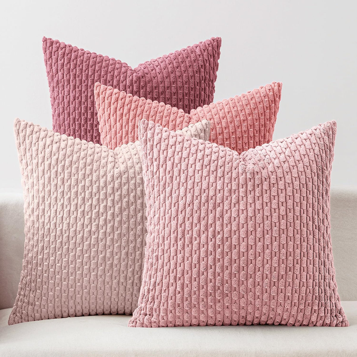 MIULEE Neutral Harmony Decorative Throw Pillow Covers for Couch Bed Living Room 18x18 Inch Set of 4 Modern Cushion Covers Soft Corduroy Pillowcases Western Home Decor Gradient Series