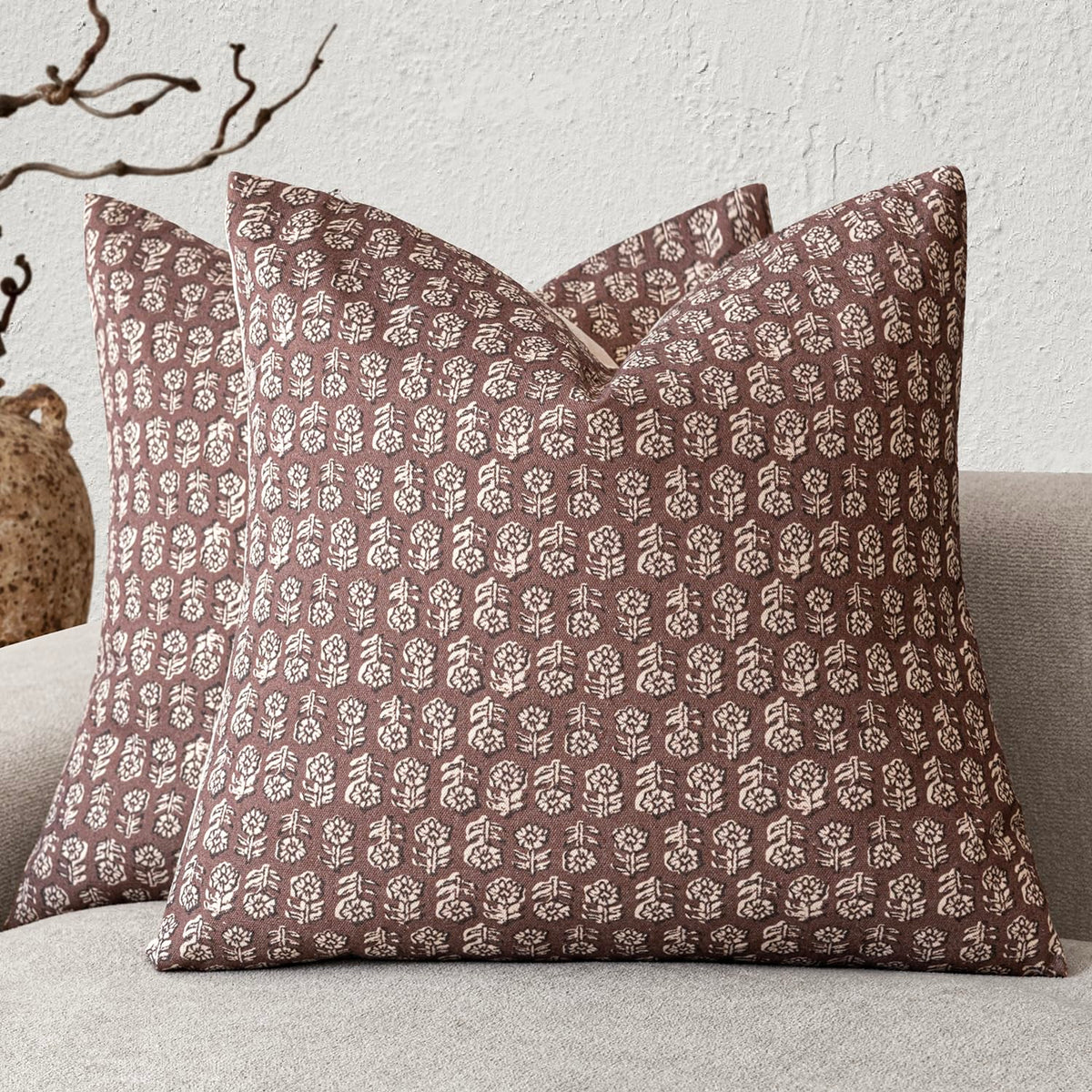 Foindtower Decorative Floral Print Throw Pillow Covers 18×18 Inch,Tan Taupe