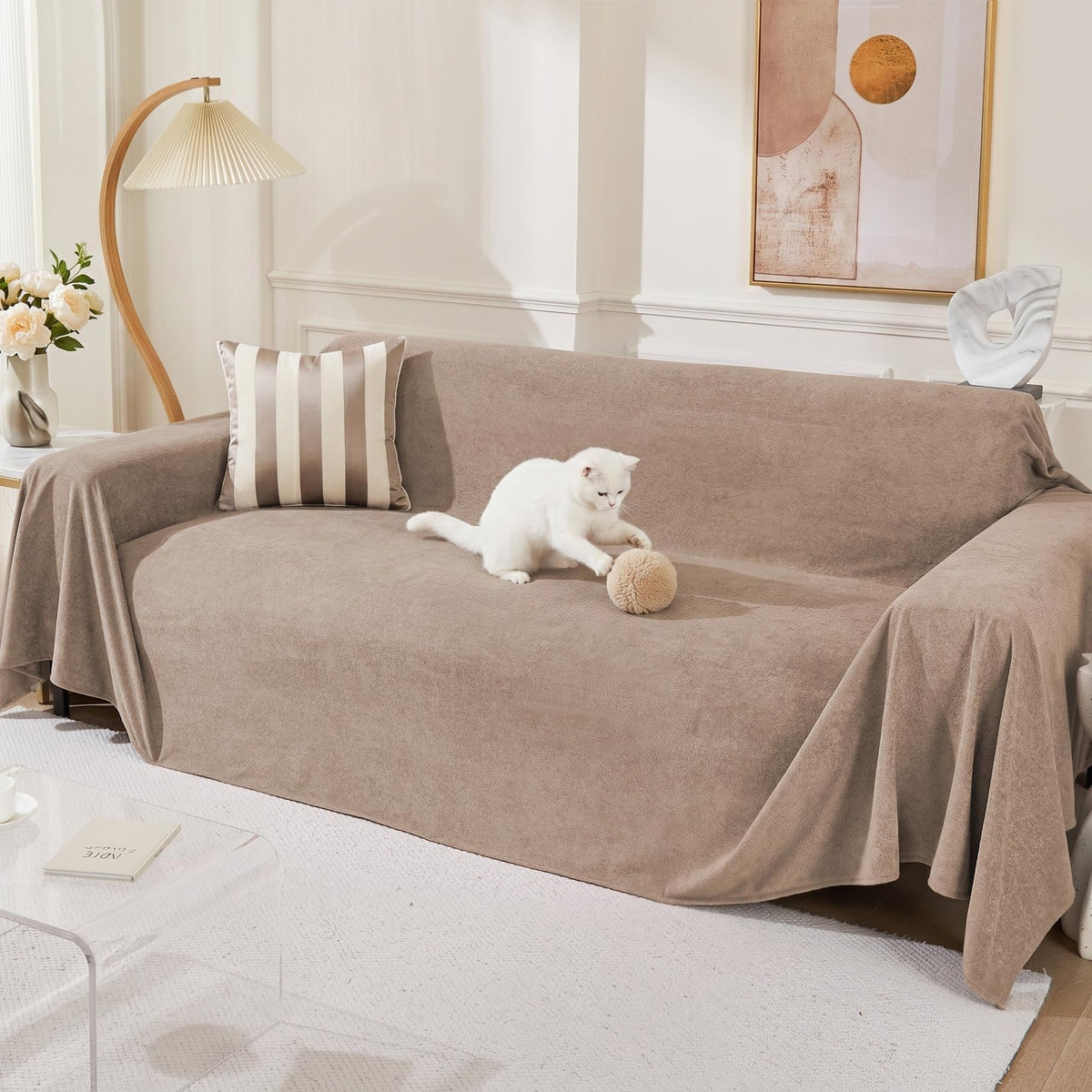 MEETSKY Couch Cover for 2 Cushion Couch, Couch Covers for Dogs Washable Non Slip Cat Scratch Proof Sectional Love Seat Covers L Shaped Soft Couch Furniture Protector for Pets, 71" x 118", Grey