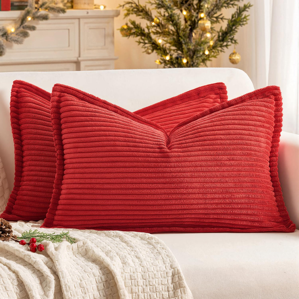 MIULEE Couch Pillow Covers 18x18 Cream White Textured Corduroy